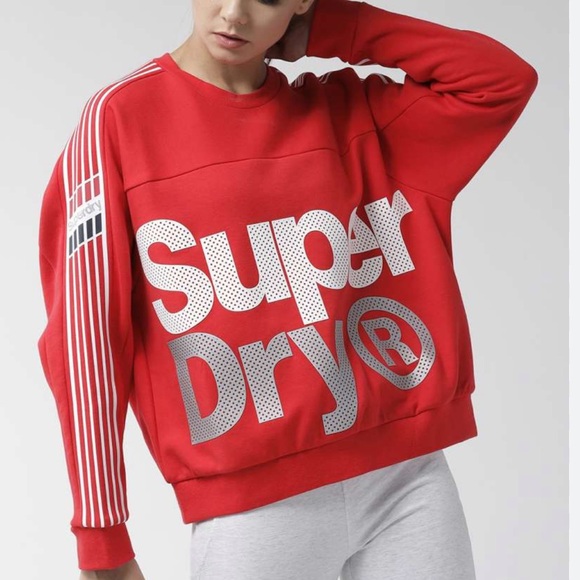 Superdry Red/White Logo Printed Sweatshirt Athletic Activewear Women’s Size 6 - Picture 1 of 16